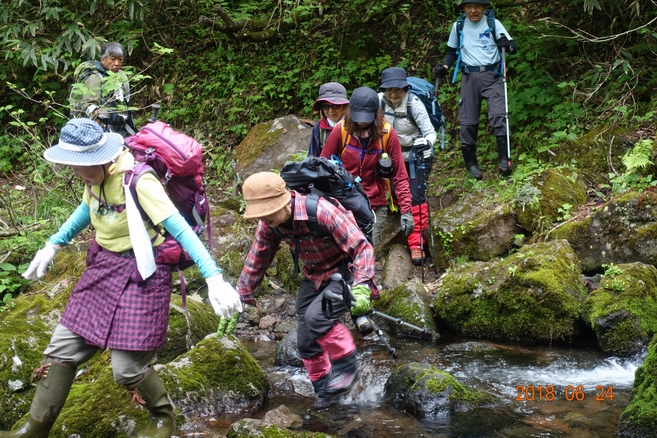 写真3 ひぐま大学2018 第2講座 原始が原 - 徒渉の様子