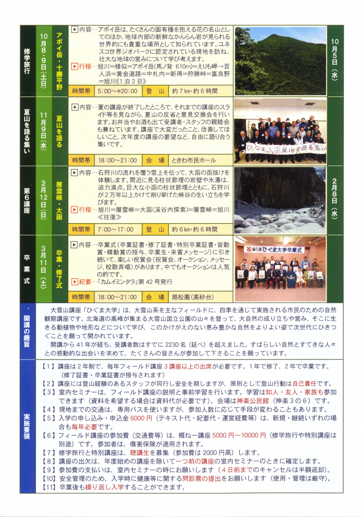 Flyer 2022年度ひぐま大学講座予定（裏）